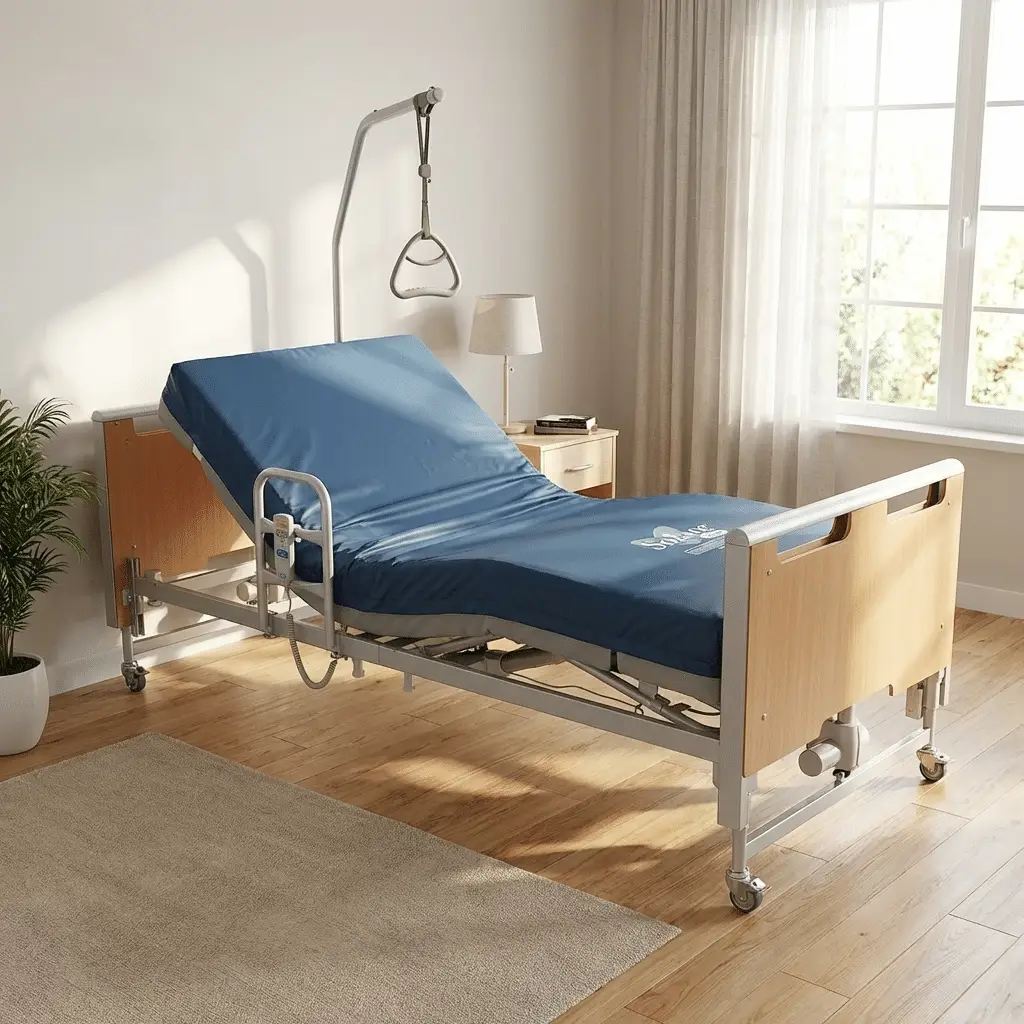 Hospital bed for safer home recovery and caregiver access