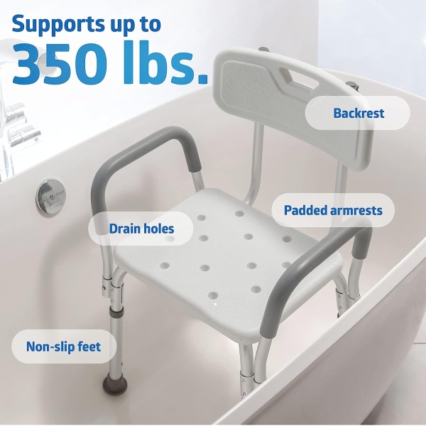 Medline Shower Chair Bath Seat with Padded Armrests and Back