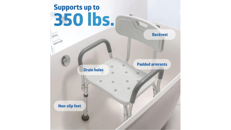 Medline Shower Chair Bath Seat with Padded Armrests and Back